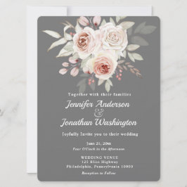 Soft Pink Romantische Rose auf Gray Wedding Einladung