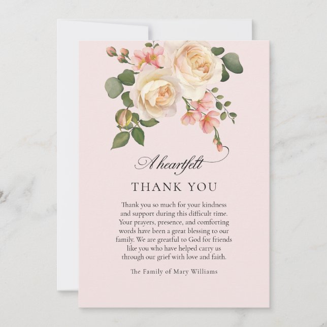 Soft Pink Rose Floral Christian Funeral Thank You Dankeskarte (Vorderseite)