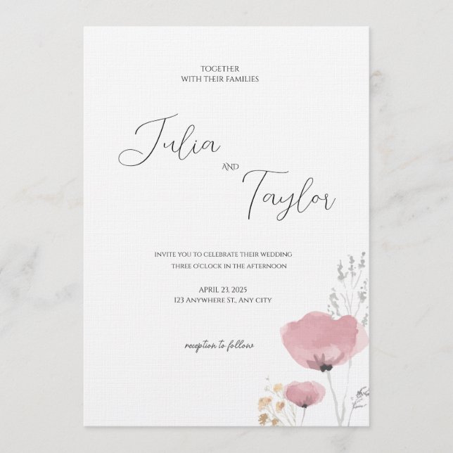 Soft Pink Rose Wedding Invitation Einladung (Vorderseite)