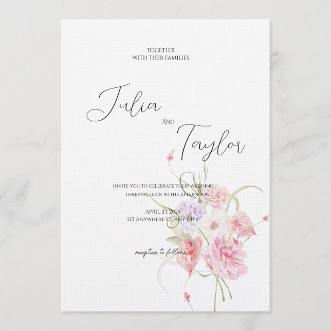 Soft Pink Rose Wedding Invitation Einladung (Vorderseite)