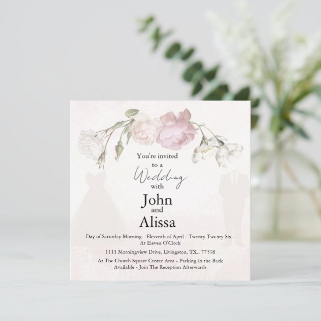 Soft Pink Roses & Bride and Groom Collection Ankündigung (Stehend Vorderseite)