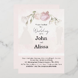 Soft Pink Roses & Bride and Groom Collection Folieneinladung