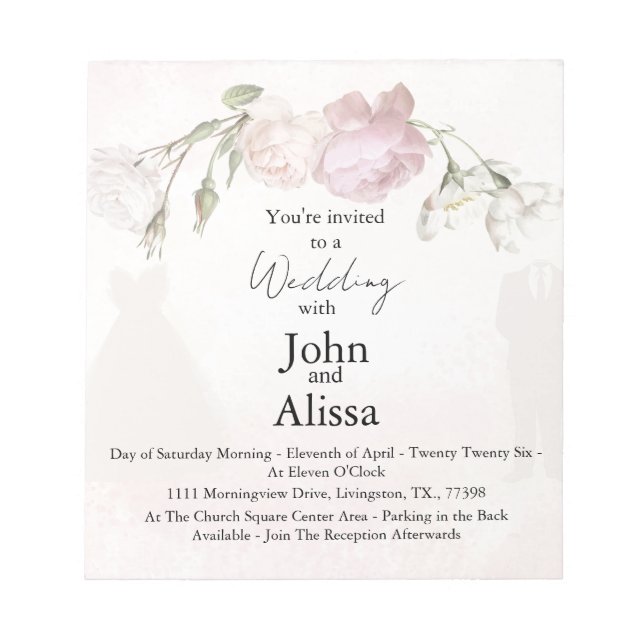 Soft Pink Roses & Bride and Groom Collection Notizblock (Vorderseite)