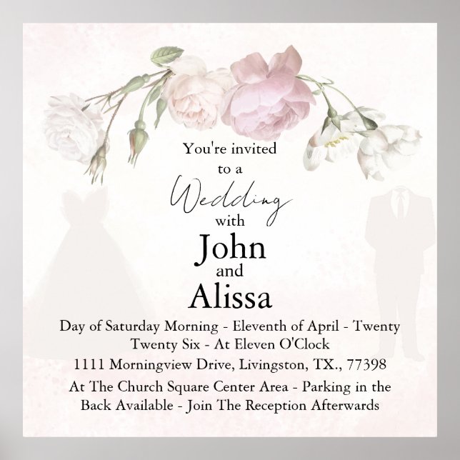 Soft Pink Roses & Bride and Groom Collection Poster (Vorne)