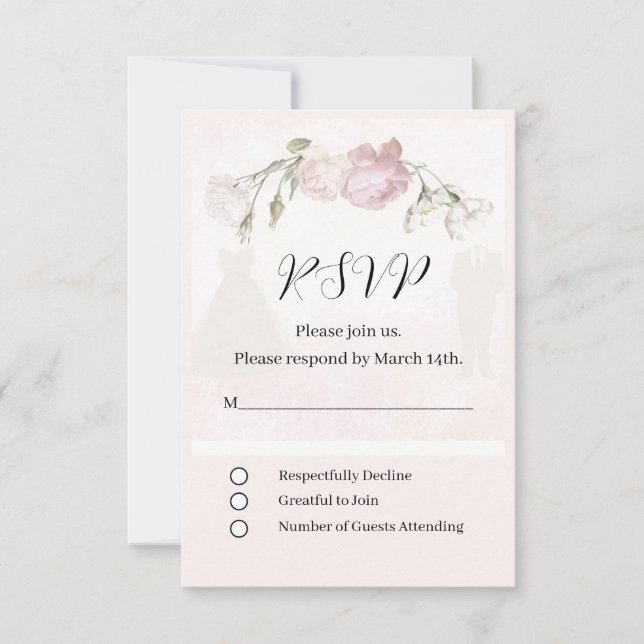 Soft Pink Roses & Bride and Groom Collection RSVP Karte (Vorderseite)