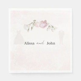 Soft Pink Roses & Bride and Groom Collection Serviette