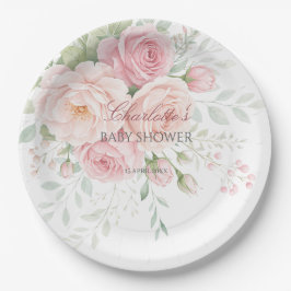 soft pink roses floral paper plates pappteller