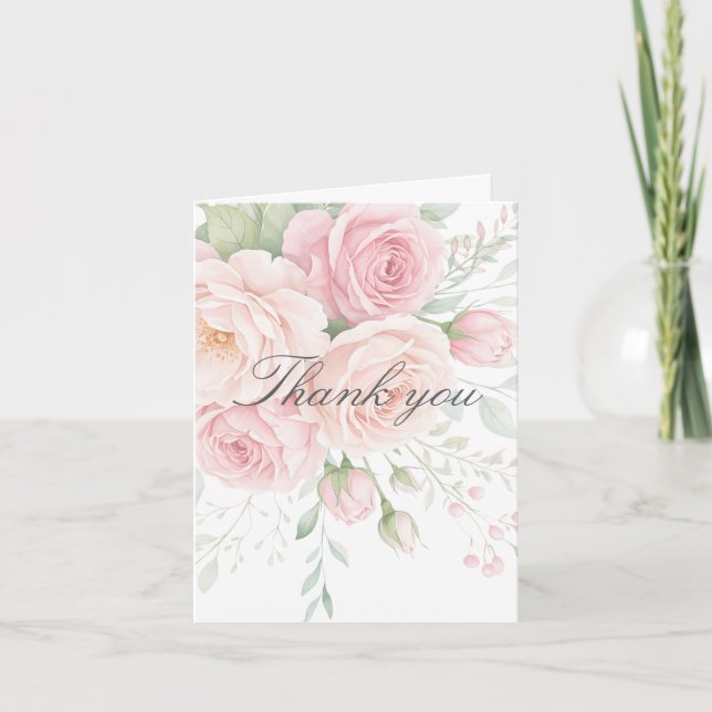 soft pink roses floral thank you card dankeskarte (Vorderseite)