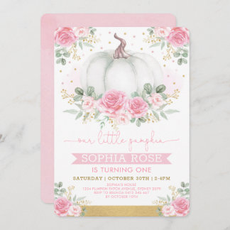 Soft Pink Roses und Pumpkin 1. Geburtstag Einladung