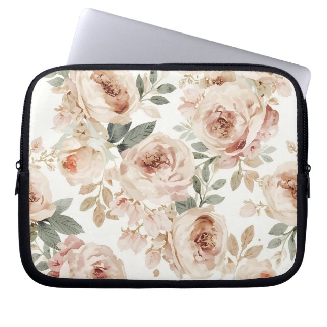 Soft Pink Roses Watercolor Floral Print Botanical Laptopschutzhülle (Vorderseite)