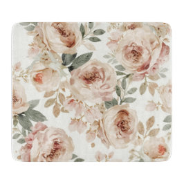 Soft Pink Roses Watercolor Floral Print Botanical Schneidebrett