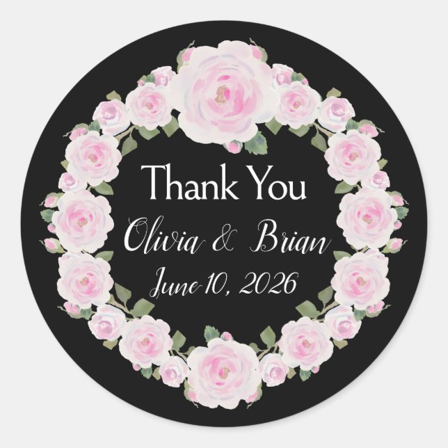Soft Pink Roses Wreath Names Sticker (Vorderseite)