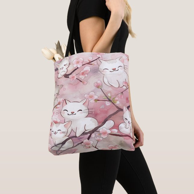 Soft Pink Sakura Blume Niedliche Katzen Muster (Von Nahem)
