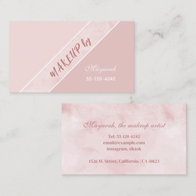 Soft Pink Simple Makeup Visitenkarte (Vorne/Hinten)