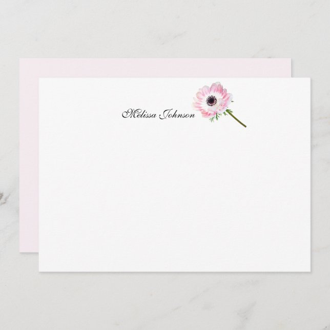 Soft Pink Single Blume Personalisiert Mitteilungskarte (Vorne/Hinten)