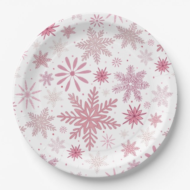 Soft Pink Snowflakes Weihnachten Pappteller (Vorderseite)