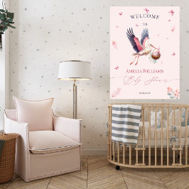 Soft Pink Stork Butterfets Begrüßung Babydusche Poster