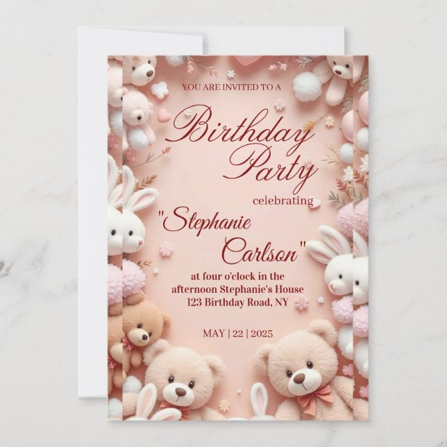 Soft Pink Teddy Bear Birthday Invitation Save The Date (Vorderseite)