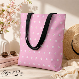 Soft Pink Tote Bag mit blühendem Blume Muster