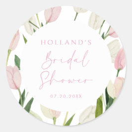 Soft Pink Tulip Bridal Shower Runder Aufkleber