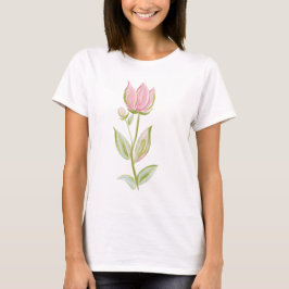 Soft Pink Tulip Watercolor Botanical Illustration T-Shirt