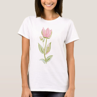 Soft Pink Tulip Watercolor Botanical Illustration T-Shirt