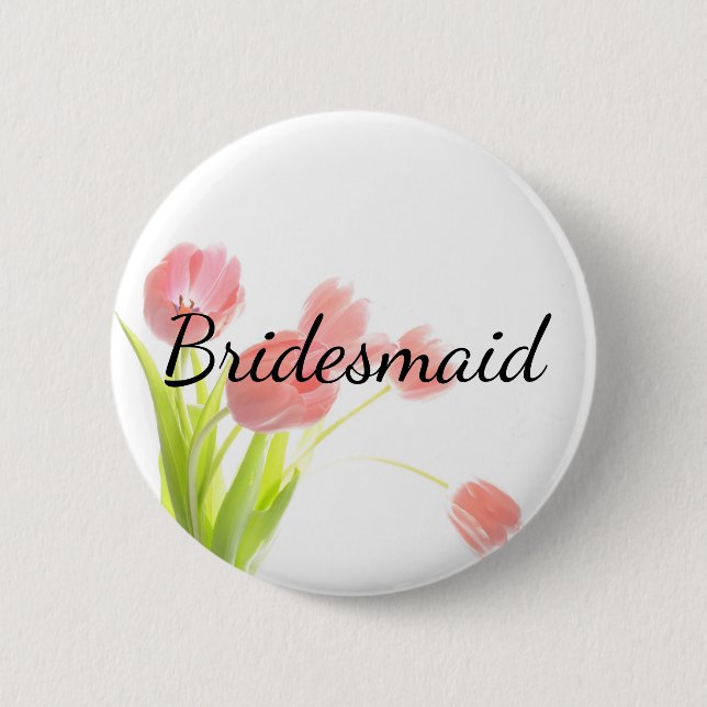 Soft Pink Tulips Bridesmaid Button (Vorderseite)