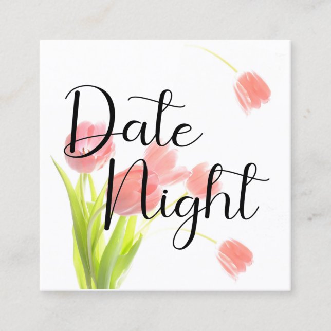 Soft Pink Tulips Date Night Card Quadratische Visitenkarte (Vorderseite)