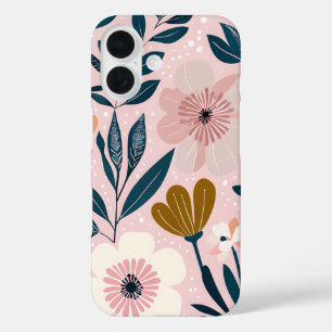 Soft Pink und Aquamarine Feminine Blumenkoffer iPhone 16 Hülle