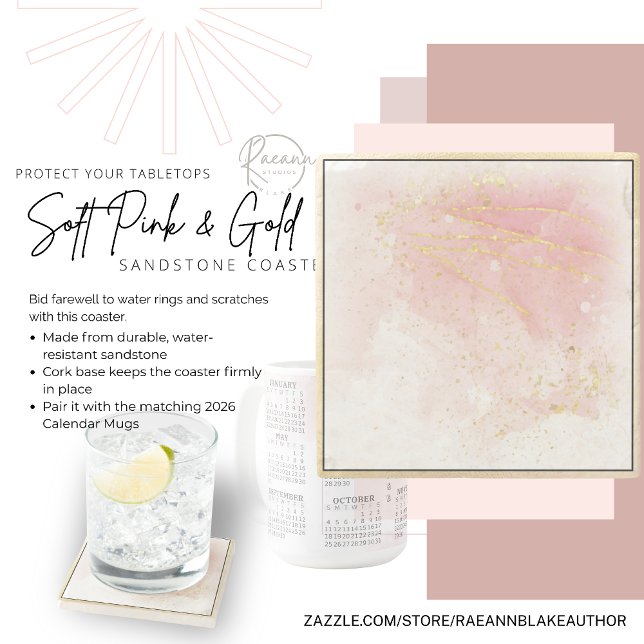 Soft Pink und Gold Square Sandstone Untersetzer (Von Creator hochgeladen)