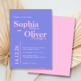 Soft Pink und Lilac Blue Minimalistisch Wedding Einladung