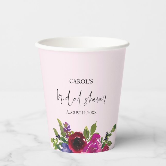 Soft Pink Watercolor Floral Paper Cup Pappbecher (Vorderseite)