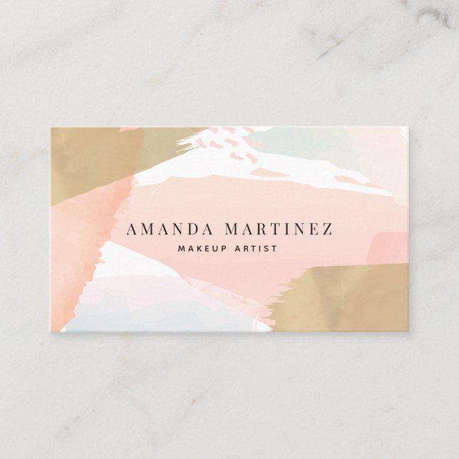 Soft Pink Watercolor & Gold Business Card Visitenkarte (Vorderseite)