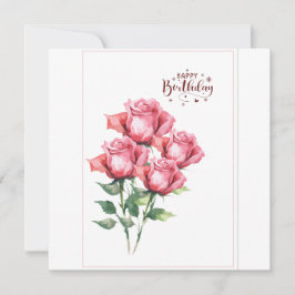 Soft Pink Watercolor Roses Flat Birthday Card Karte
