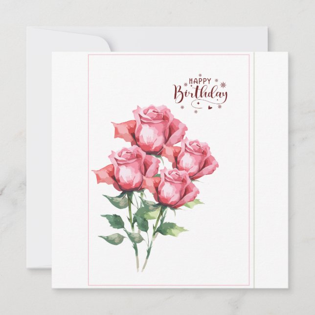 Soft Pink Watercolor Roses Flat Birthday Card Karte (Vorderseite)