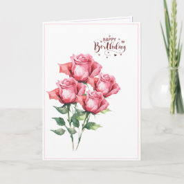 Soft Pink Watercolor Roses Folded Birthday Card Karte