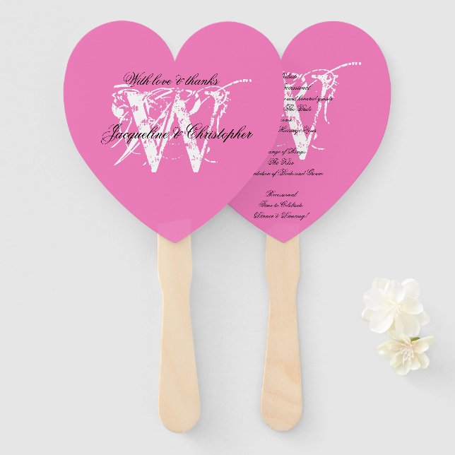 Soft Pink & White Chic Monogram Wedding Program Fächer (Vorne und Hinten)