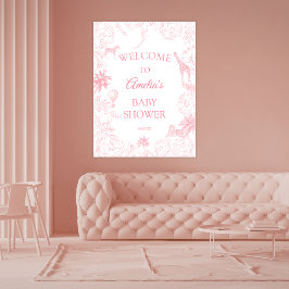 Soft Pink Wild Safari Jungle Animals Baby Shower Poster