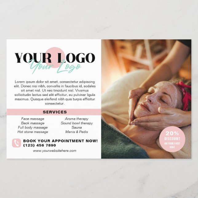 Soft Pink Your Logo Photos QR Spa Salon Flyer (Vorne)