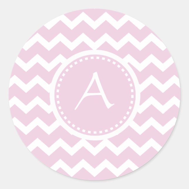 Soft Pink Zickzack Retro Style Monogram Muster Runder Aufkleber (Vorderseite)