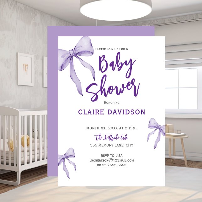 Soft Purple Baby Shower Einladung (Baby Shower Soft Purple Bows Invitation)