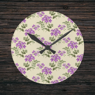 Soft Purple Violet Pattern on Pale Antique Yellow Runde Wanduhr