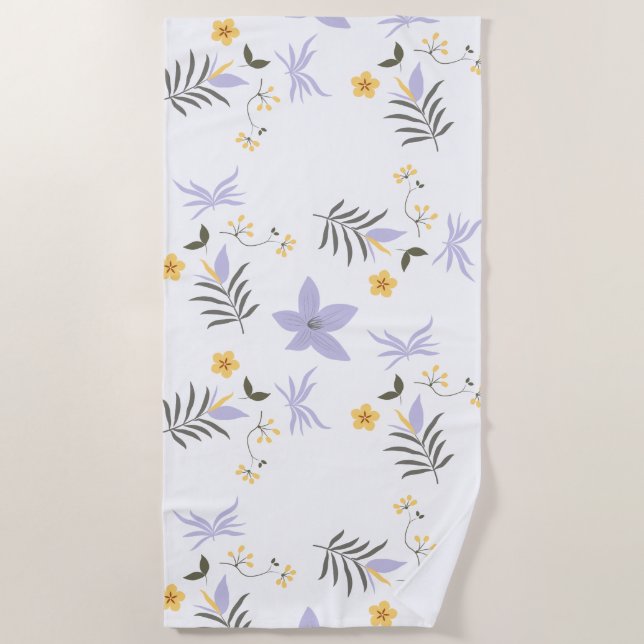 Soft Purple & Yellow Floral Beach Towel Strandtuch (Vorderseite)