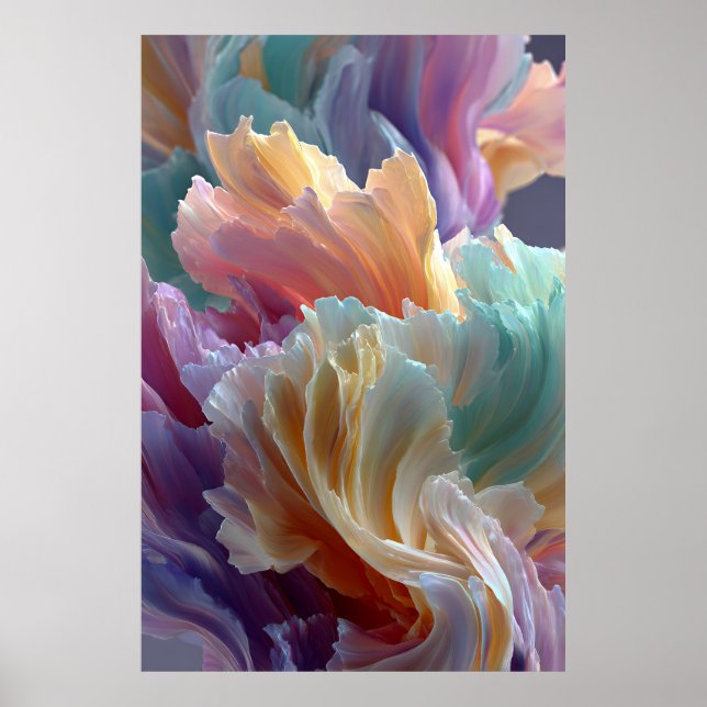 Soft Rainbow Flower Waves – Dreamy Surreal Bloom Poster (Vorne)