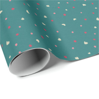 Soft Red & Green Polka Dots with Golden Hearts Geschenkpapier