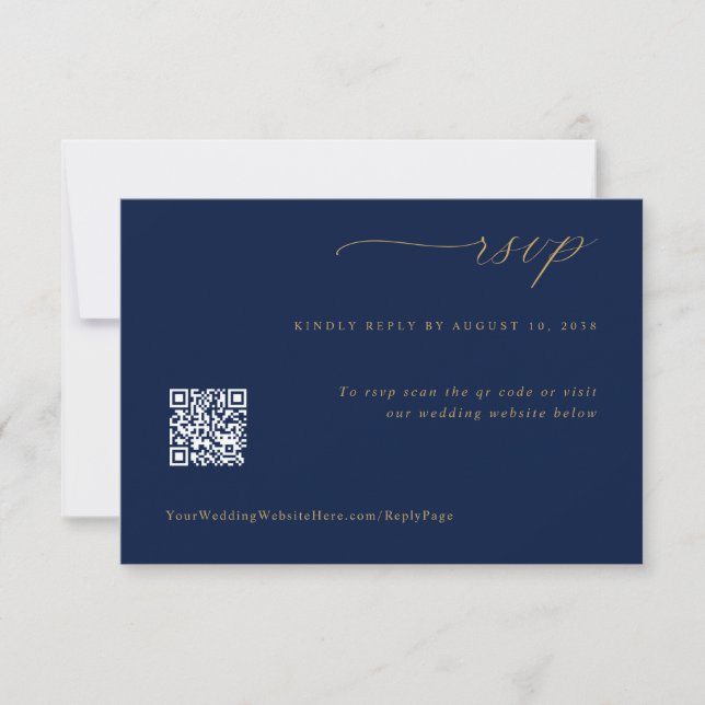 Soft Romantic Navy Blue Gold Hochzeit QR Code RSVP Karte (Vorderseite)