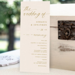 Soft Romantic Script Elfenbein und Gold Hochzeit Programm