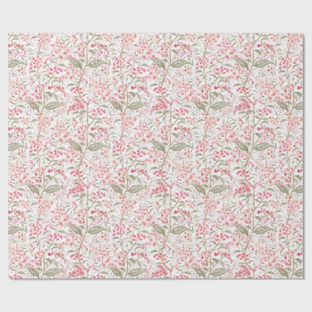 Soft Romantic Watercolor Pink Blossom Botanical Geschenkpapier (Flach)