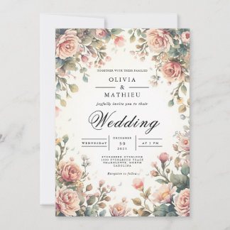 Soft Rose Arch Romance Wedding Einladung