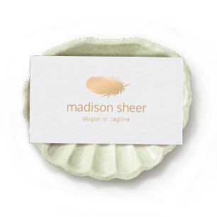 Soft Rose Gold Feather Logo Visitenkarte